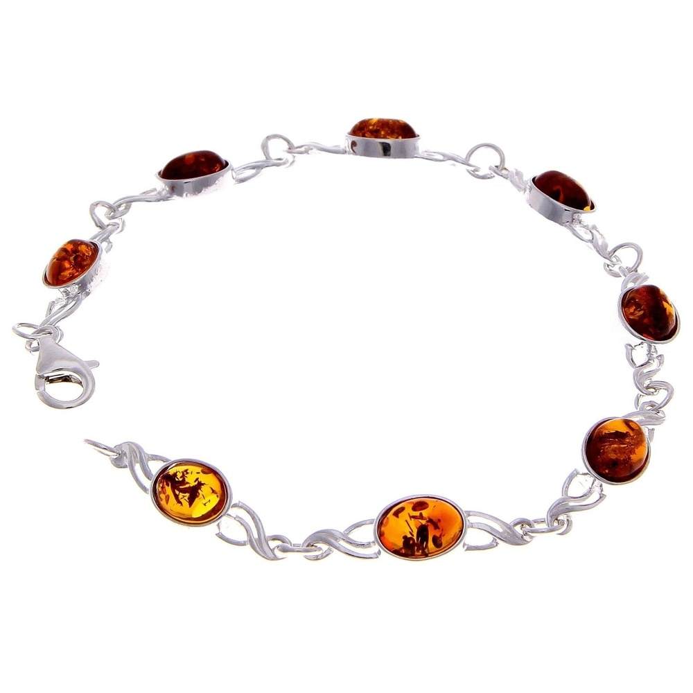 925 Sterling Silver & Genuine Baltic Amber Bracelet Link 21.5 cm - 3178