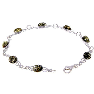925 Sterling Silver & Genuine Baltic Amber Bracelet Link 21.5 cm - 3178