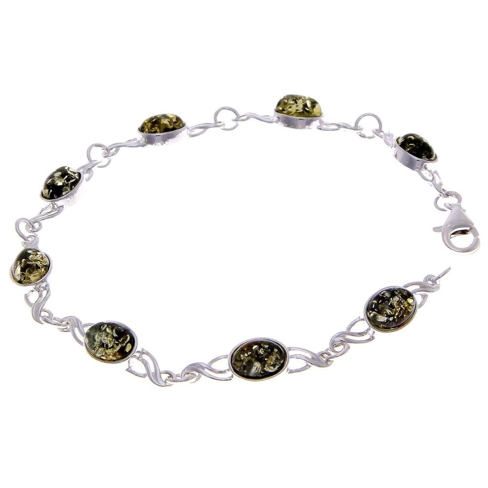 925 Sterling Silver & Genuine Baltic Amber Bracelet Link 21.5 cm - 3178