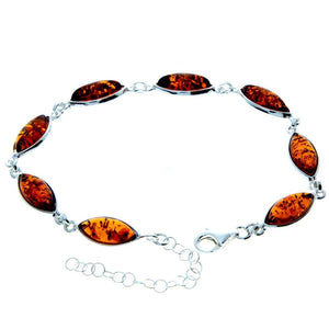925 Sterling Silver & Genuine Baltic Amber Bracelet 19 cm + 5 cm - 3345