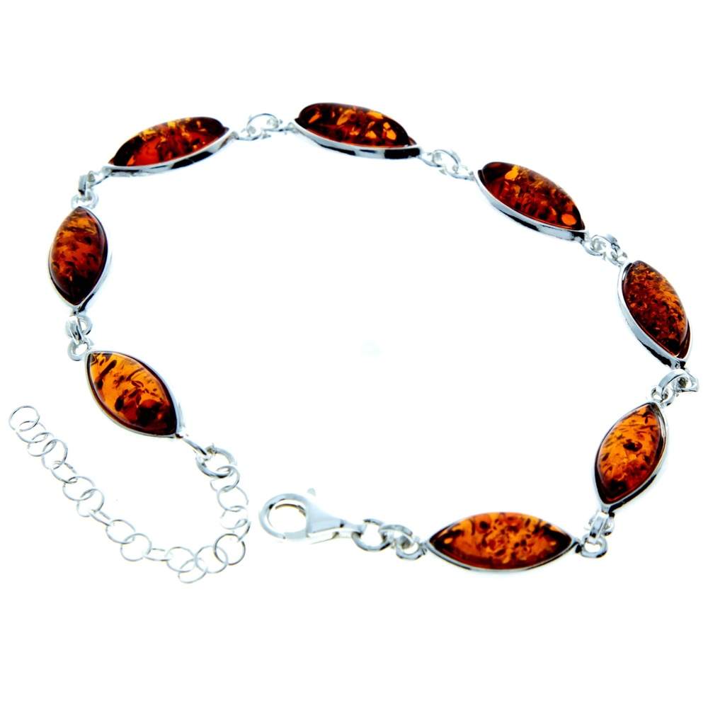 925 Sterling Silver & Genuine Baltic Amber Bracelet 19 cm + 5 cm - 3345