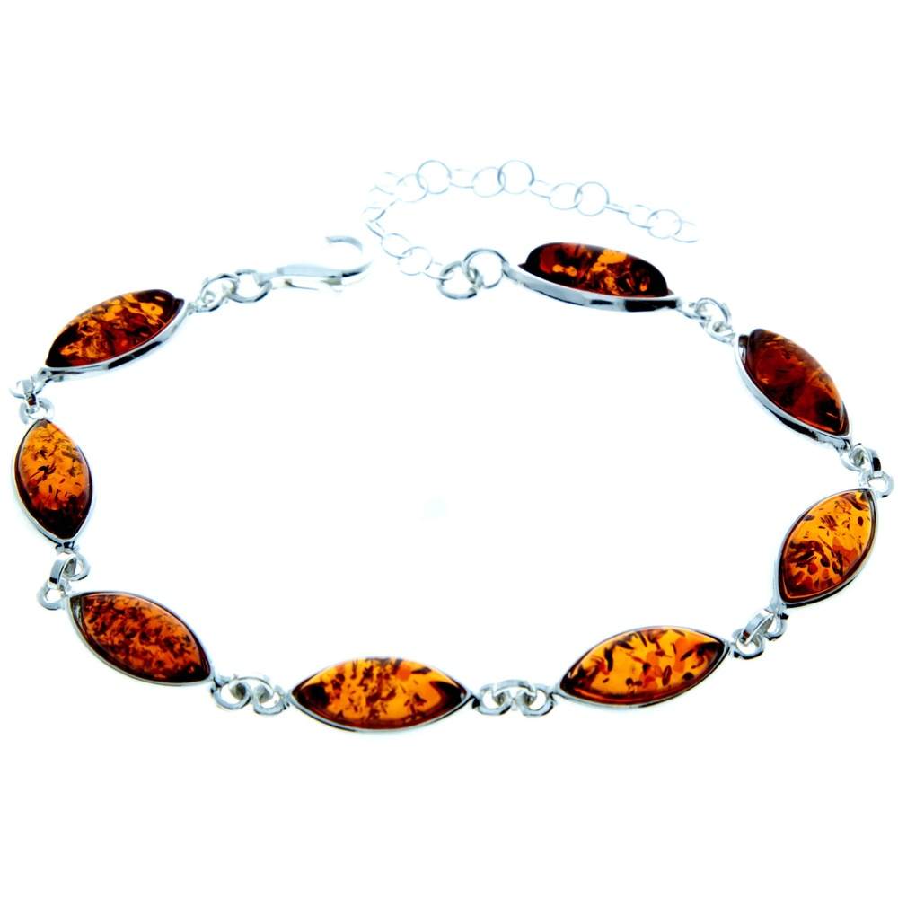 925 Sterling Silver & Genuine Baltic Amber Bracelet 19 cm + 5 cm - 3345