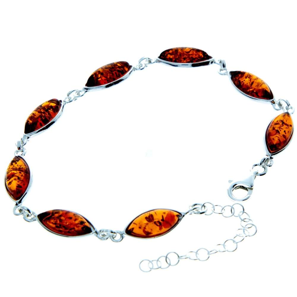 925 Sterling Silver & Genuine Baltic Amber Bracelet 19 cm + 5 cm - 3345