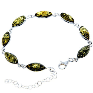 925 Sterling Silver & Genuine Baltic Amber Bracelet 19 cm + 5 cm - 3345
