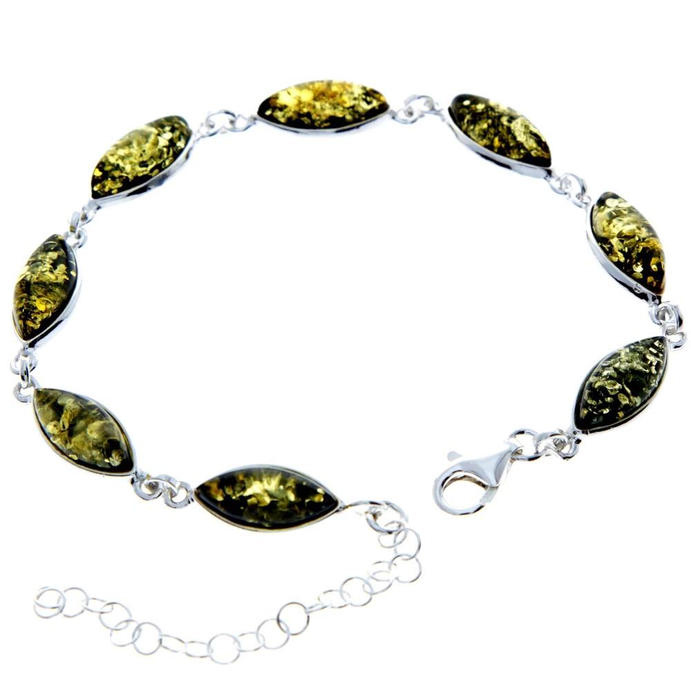 925 Sterling Silver & Genuine Baltic Amber Bracelet 19 cm + 5 cm - 3345