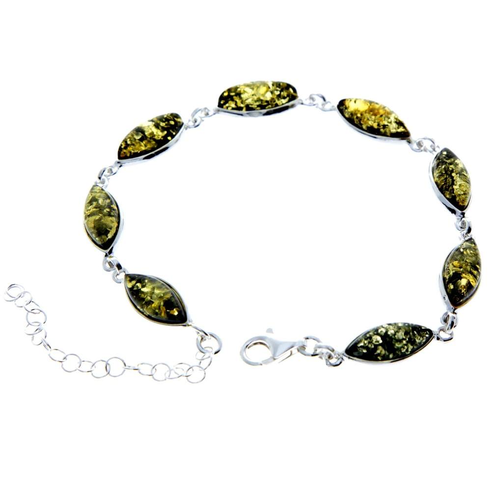 925 Sterling Silver & Genuine Baltic Amber Bracelet 19 cm + 5 cm - 3345