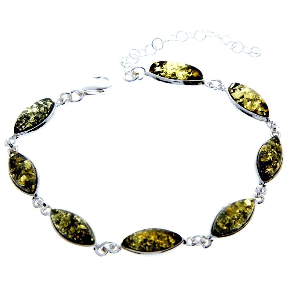 925 Sterling Silver & Genuine Baltic Amber Bracelet 19 cm + 5 cm - 3345