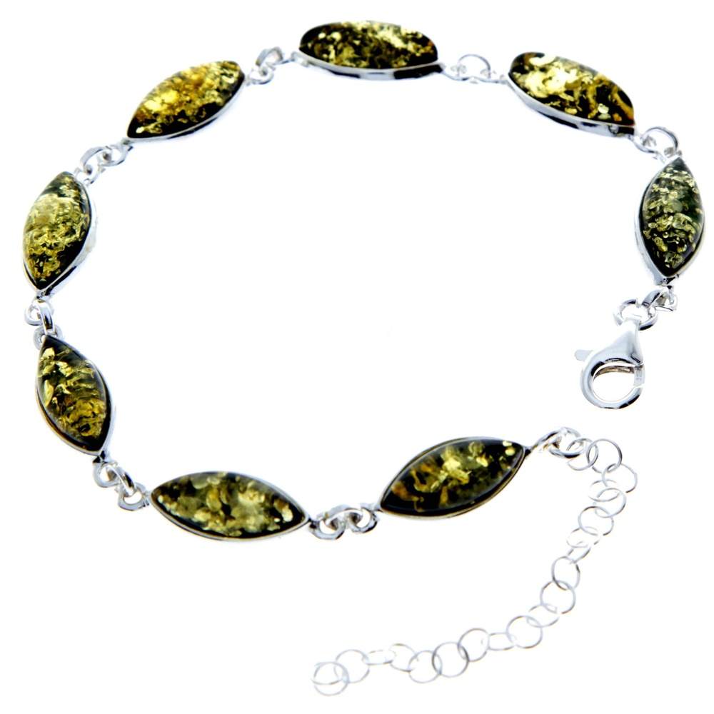 925 Sterling Silver & Genuine Baltic Amber Bracelet 19 cm + 5 cm - 3345