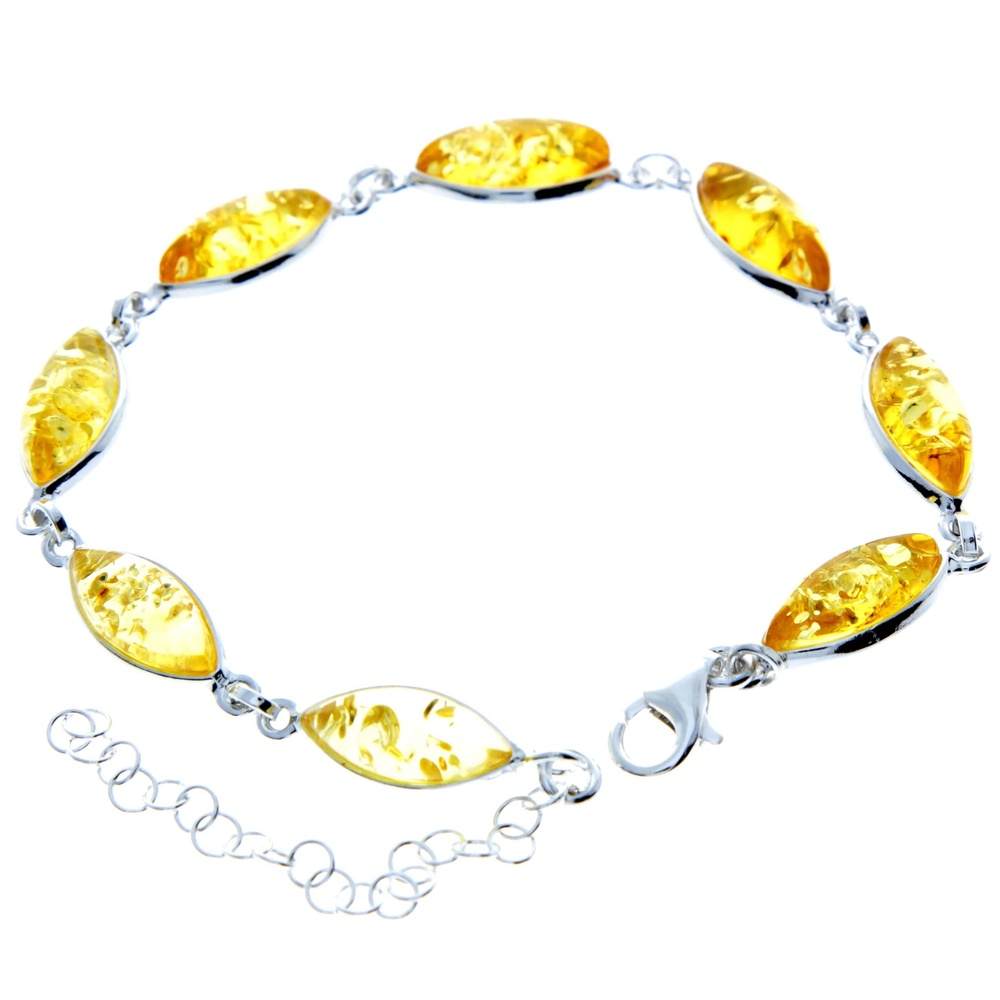 925 Sterling Silver & Genuine Baltic Amber Bracelet 19 cm + 5 cm - 3345