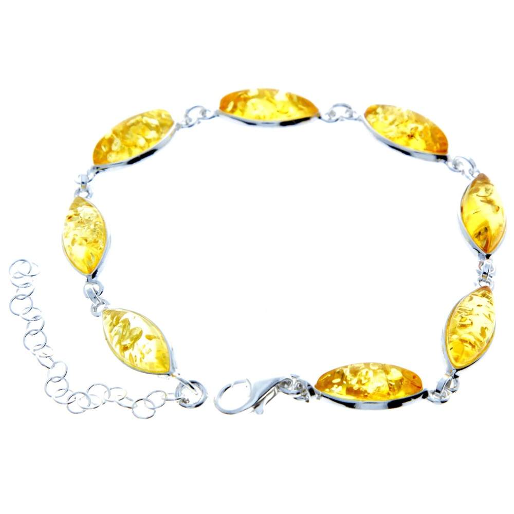 925 Sterling Silver & Genuine Baltic Amber Bracelet 19 cm + 5 cm - 3345