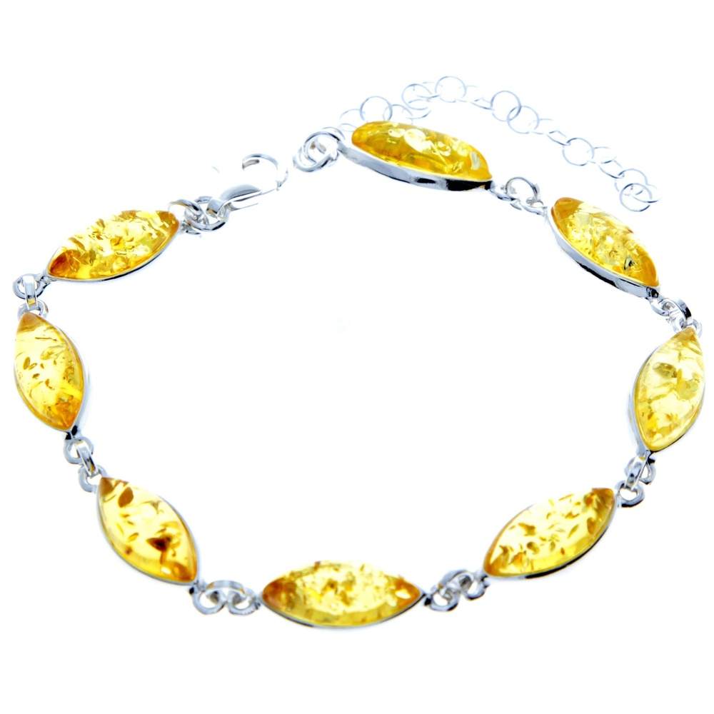 925 Sterling Silver & Genuine Baltic Amber Bracelet 19 cm + 5 cm - 3345