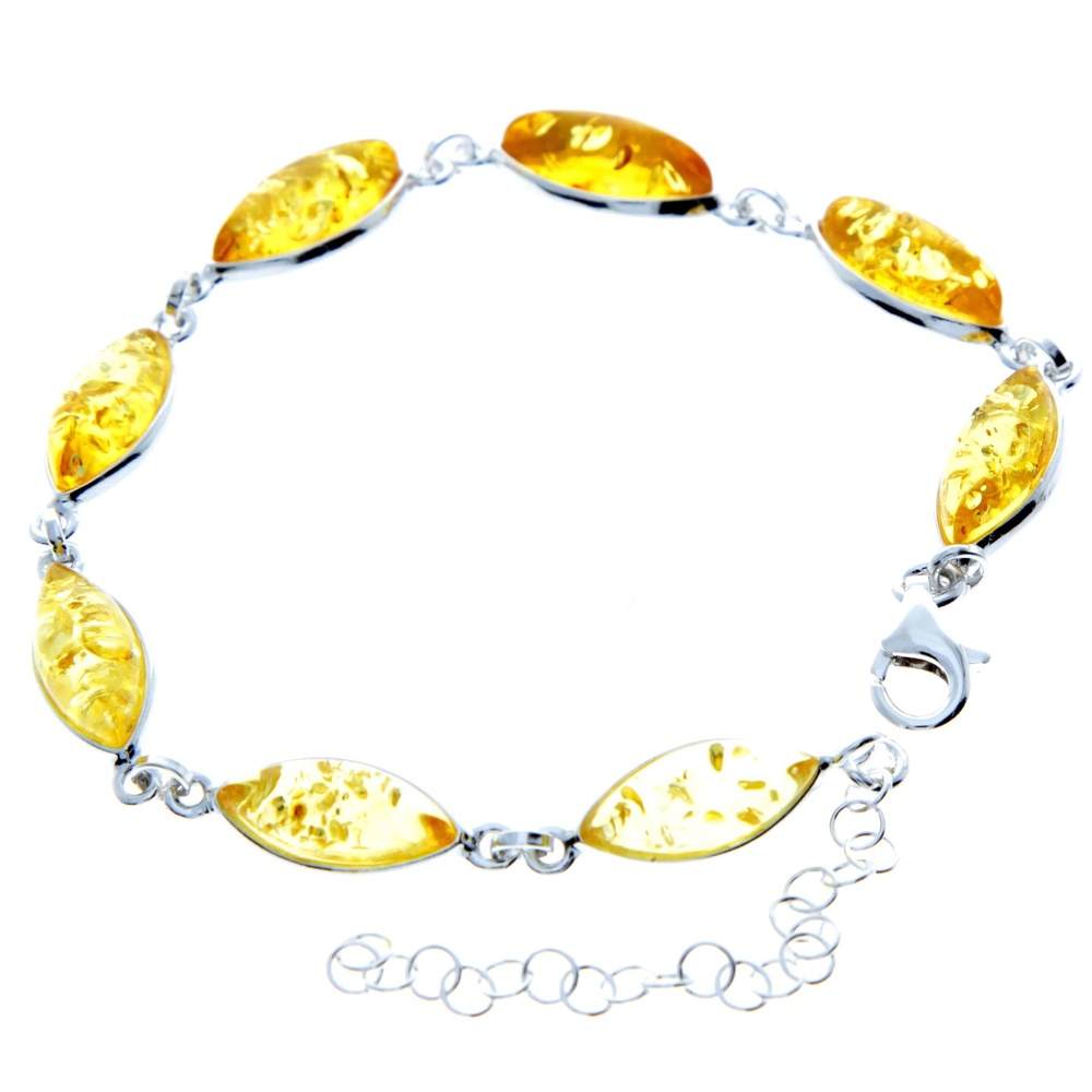 925 Sterling Silver & Genuine Baltic Amber Bracelet 19 cm + 5 cm - 3345