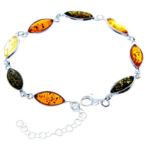 925 Sterling Silver & Genuine Baltic Amber Bracelet 19 cm + 5 cm - 3345