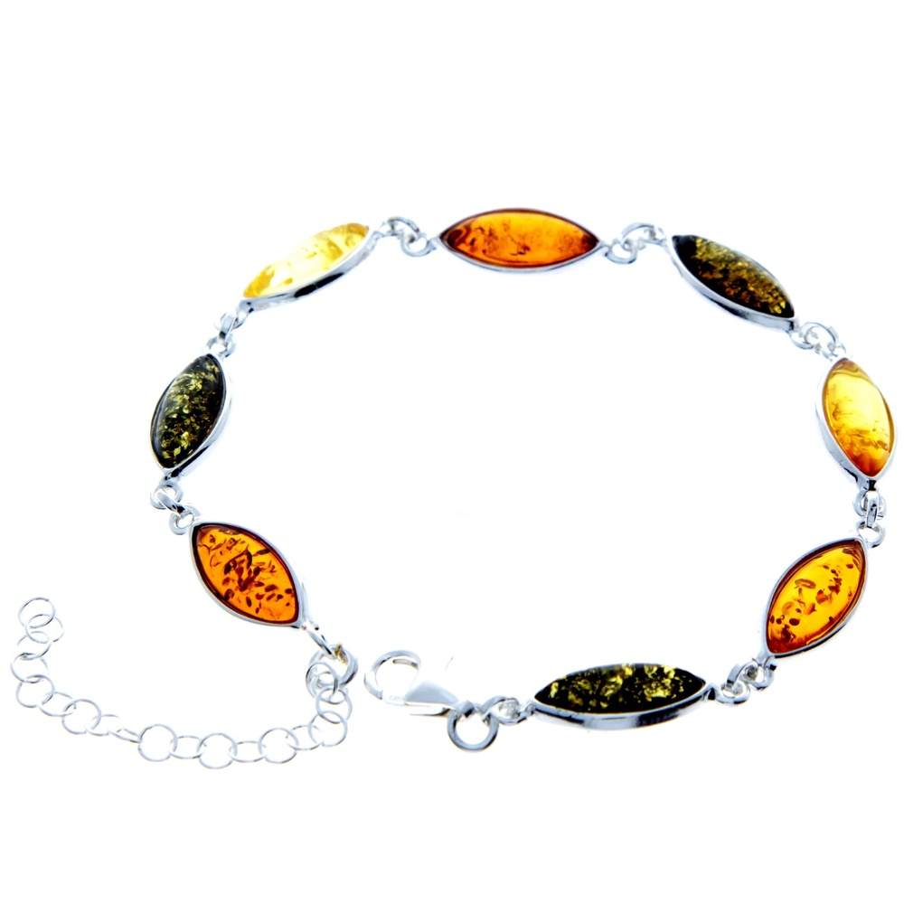 925 Sterling Silver & Genuine Baltic Amber Bracelet 19 cm + 5 cm - 3345