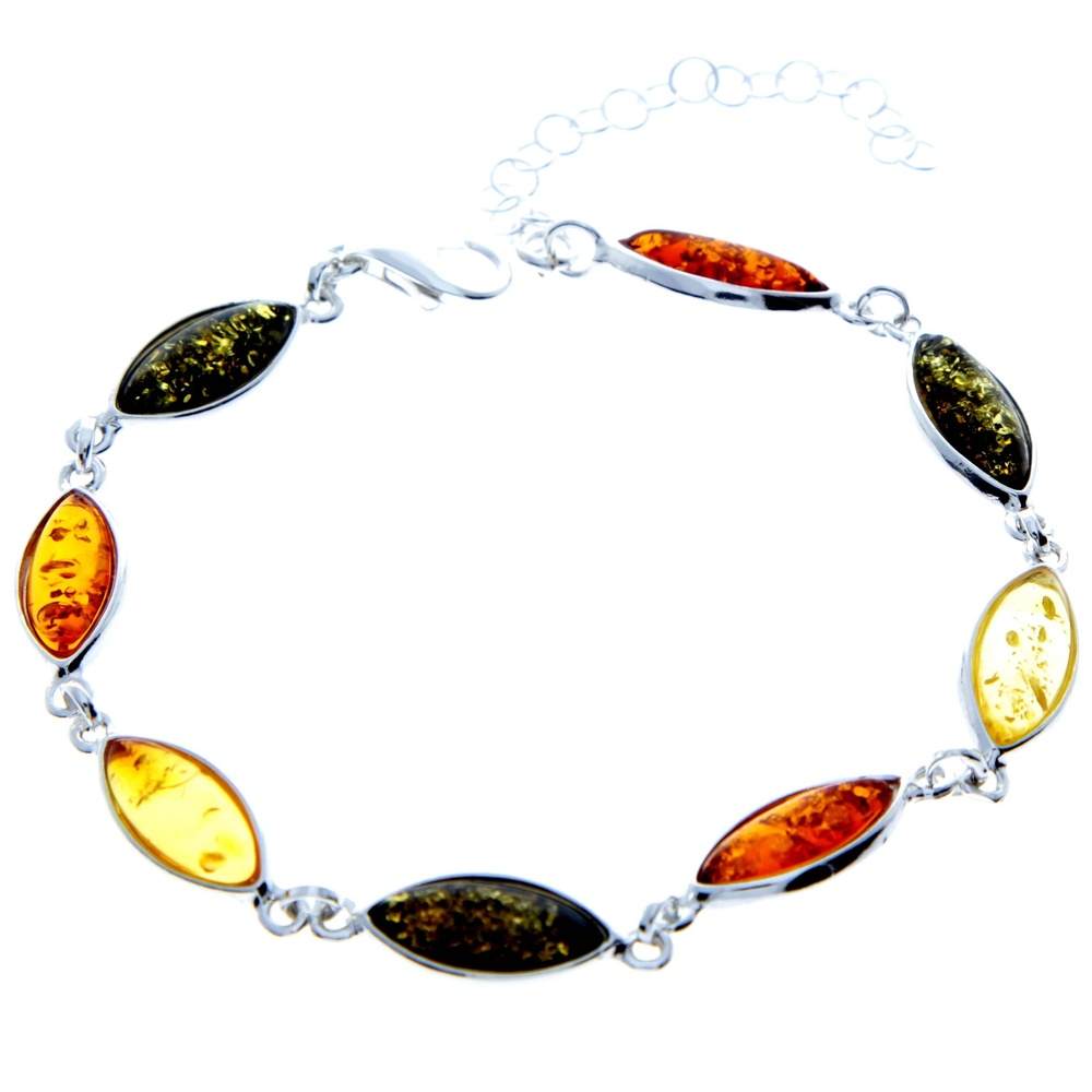 925 Sterling Silver & Genuine Baltic Amber Bracelet 19 cm + 5 cm - 3345