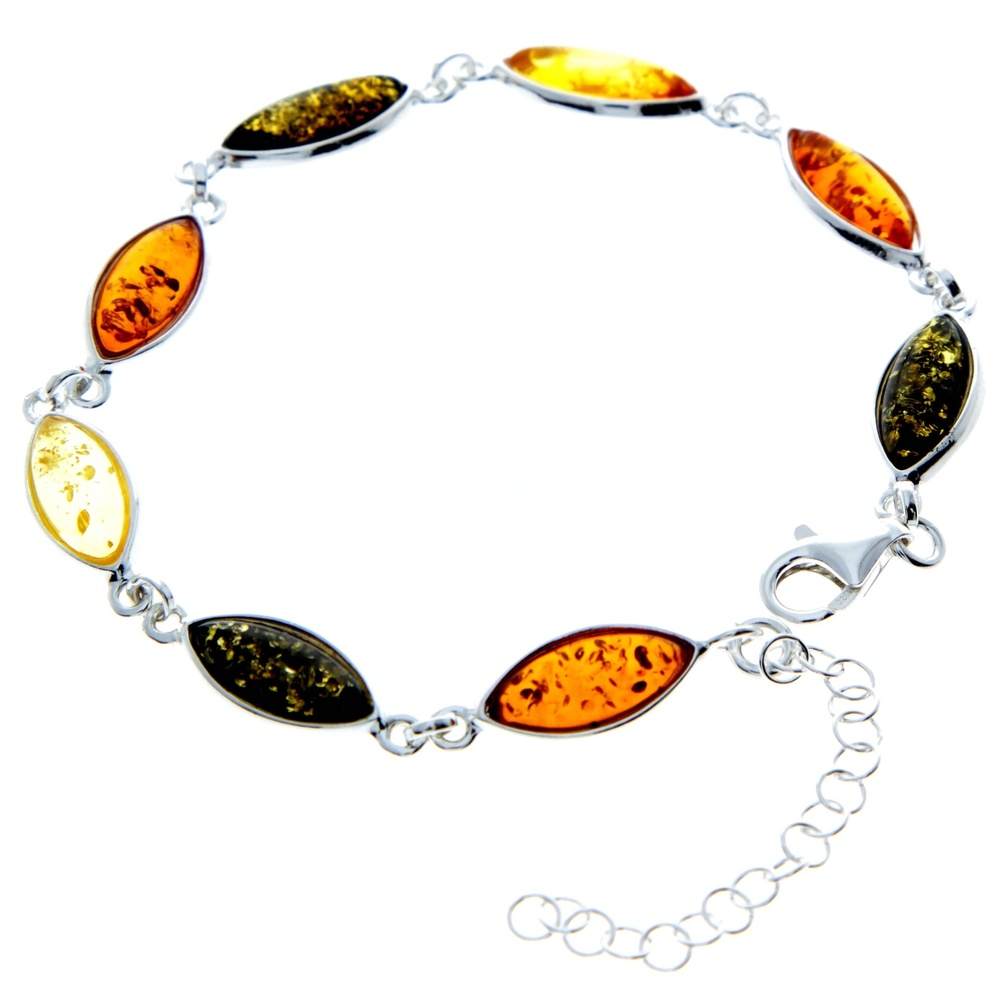 925 Sterling Silver & Genuine Baltic Amber Bracelet 19 cm + 5 cm - 3345
