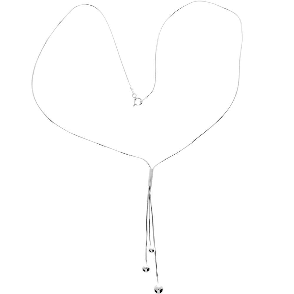 925 Sterling Silver Plain Rhodium Plated Ball Necklace - FNT-30-N