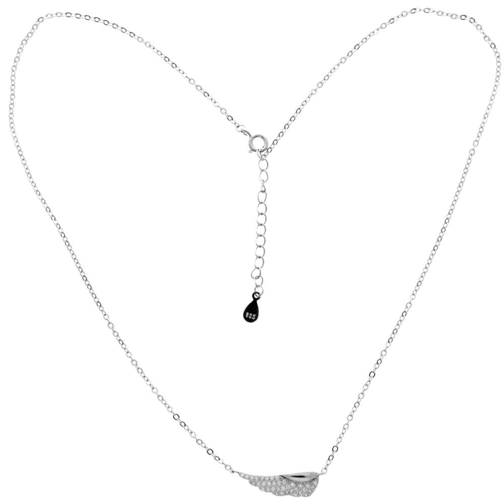 925 Sterling Silver Rhodium Plated Angel Wing with Cubic Zirconia Stones Neckles - CH-1045-N