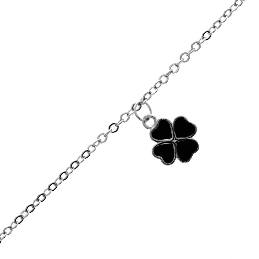 925 Sterling Silver Rhodium Plated Clover Bracelet - CH-1044