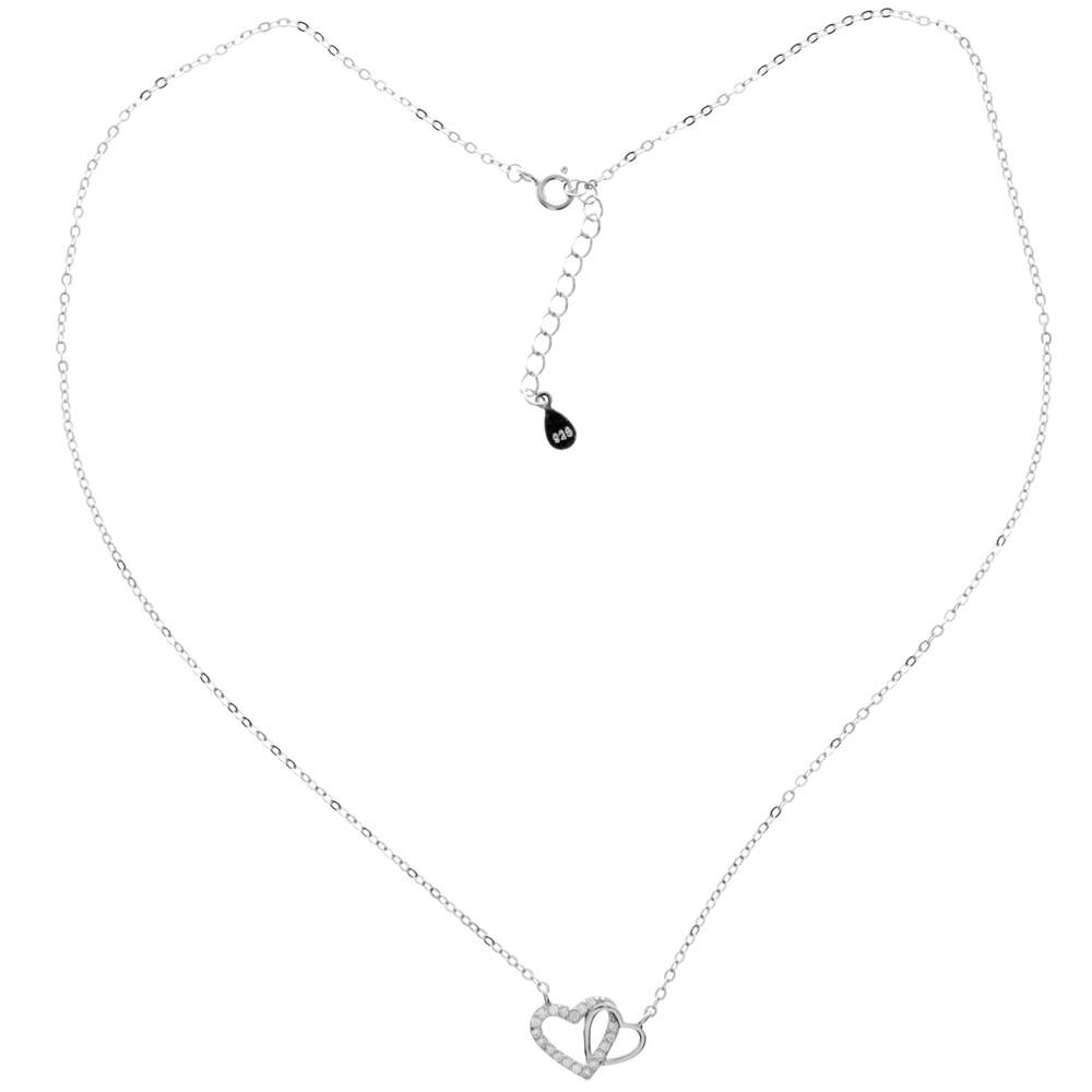 925 Sterling Silver Rhodium Plated Love Heart with Cubic Zirconia Stones Neckles -CH-1043-N