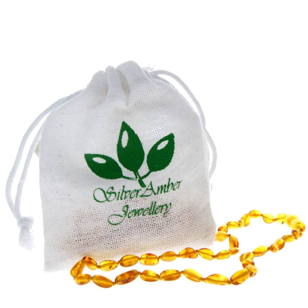 Genuine Baltic Amber Polished BEANS Beaded Necklace in various colours & sizes. All beads knotted in between.