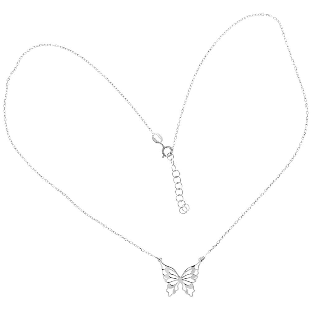 925 Sterling Silver Plain Rhodium Plated Butterfly Necklace - IT-068-N
