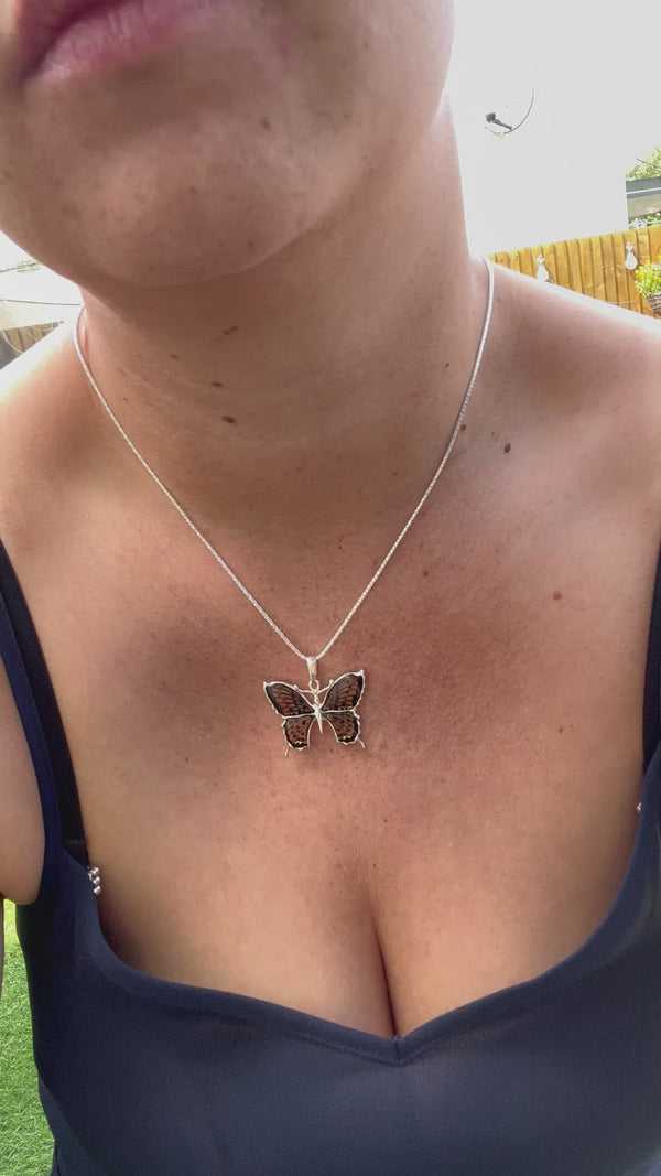 925 Sterling Silver & Baltic Amber Modern Butterfly  Pendant - AD222