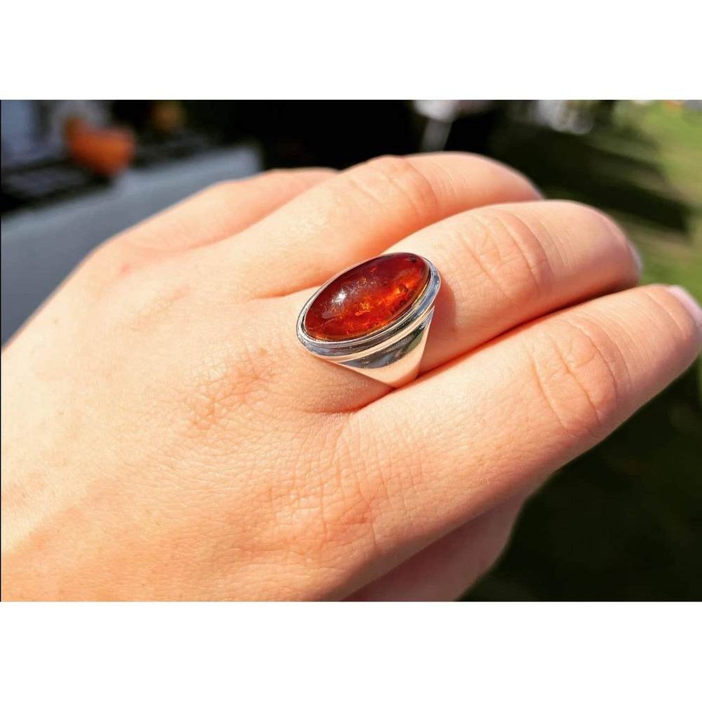 925 Sterling Silver & Baltic Amber Classic Designer Ring - 7045