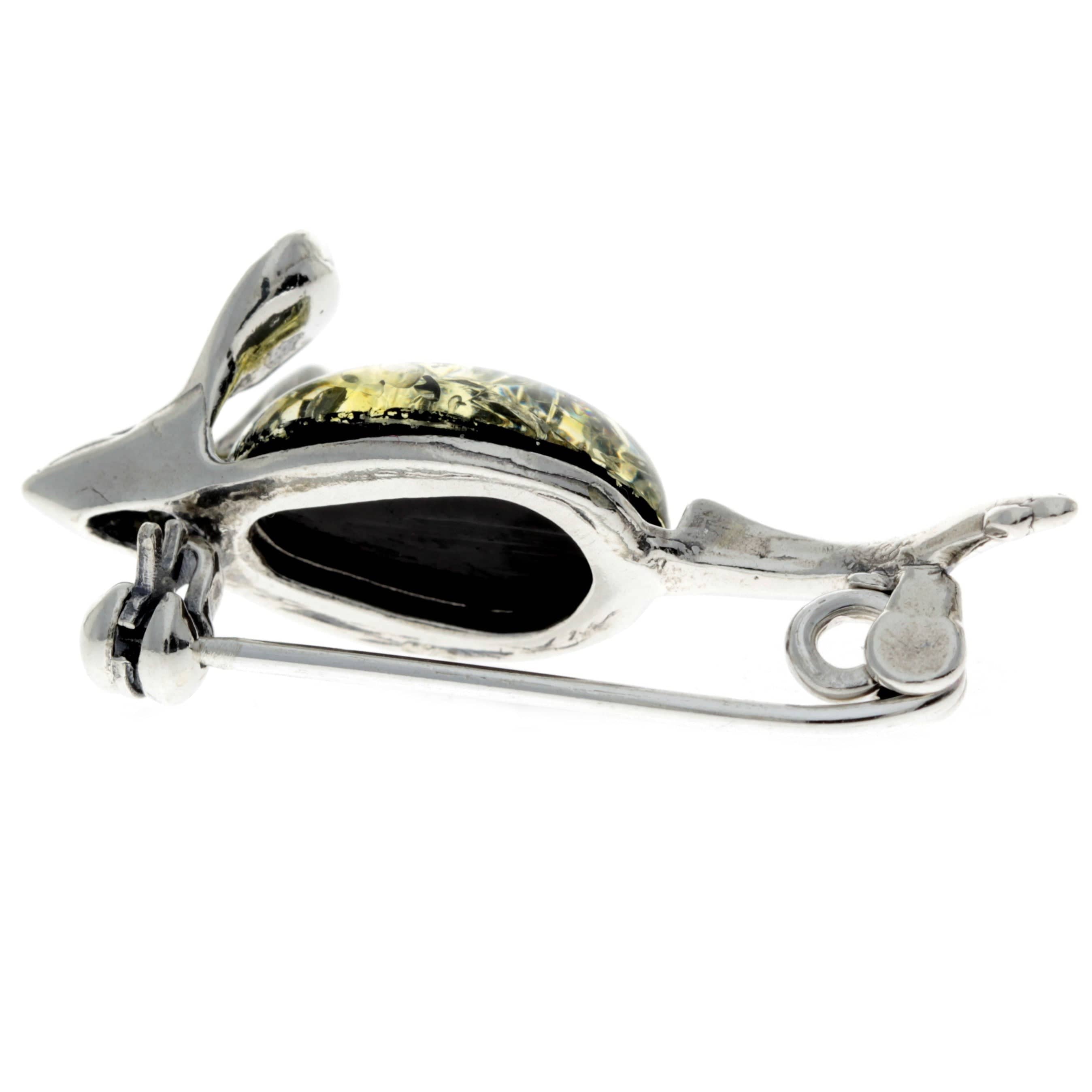 925 Sterling Silver & Baltic Amber Mouse Brooch - 4107