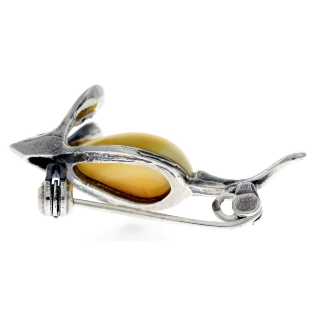 925 Sterling Silver & Baltic Amber Mouse Brooch - 4107