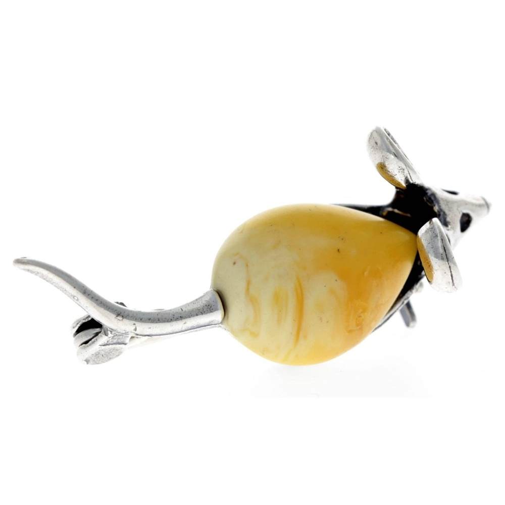 925 Sterling Silver & Baltic Amber Mouse Brooch - 4107
