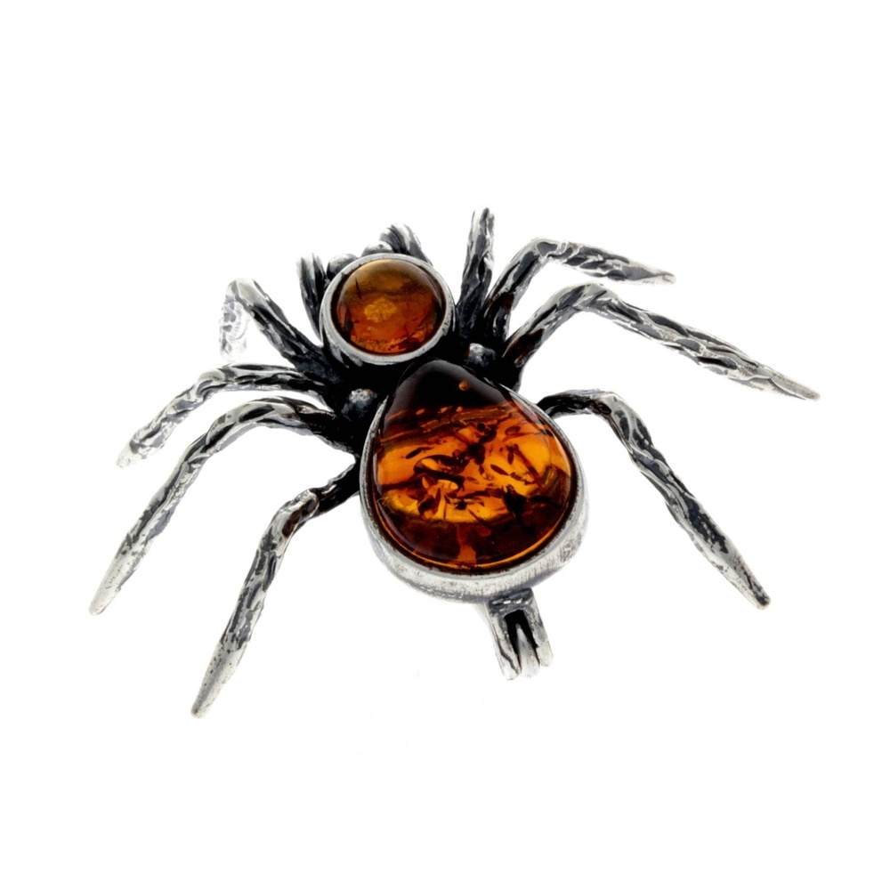 925 Sterling Silver & Baltic Amber Spider Brooch - 4152