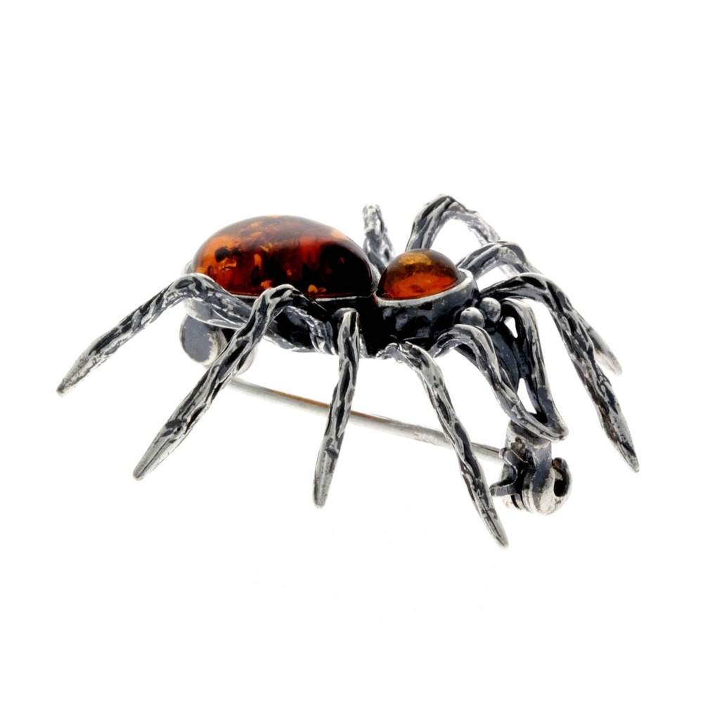 925 Sterling Silver & Baltic Amber Spider Brooch - 4152