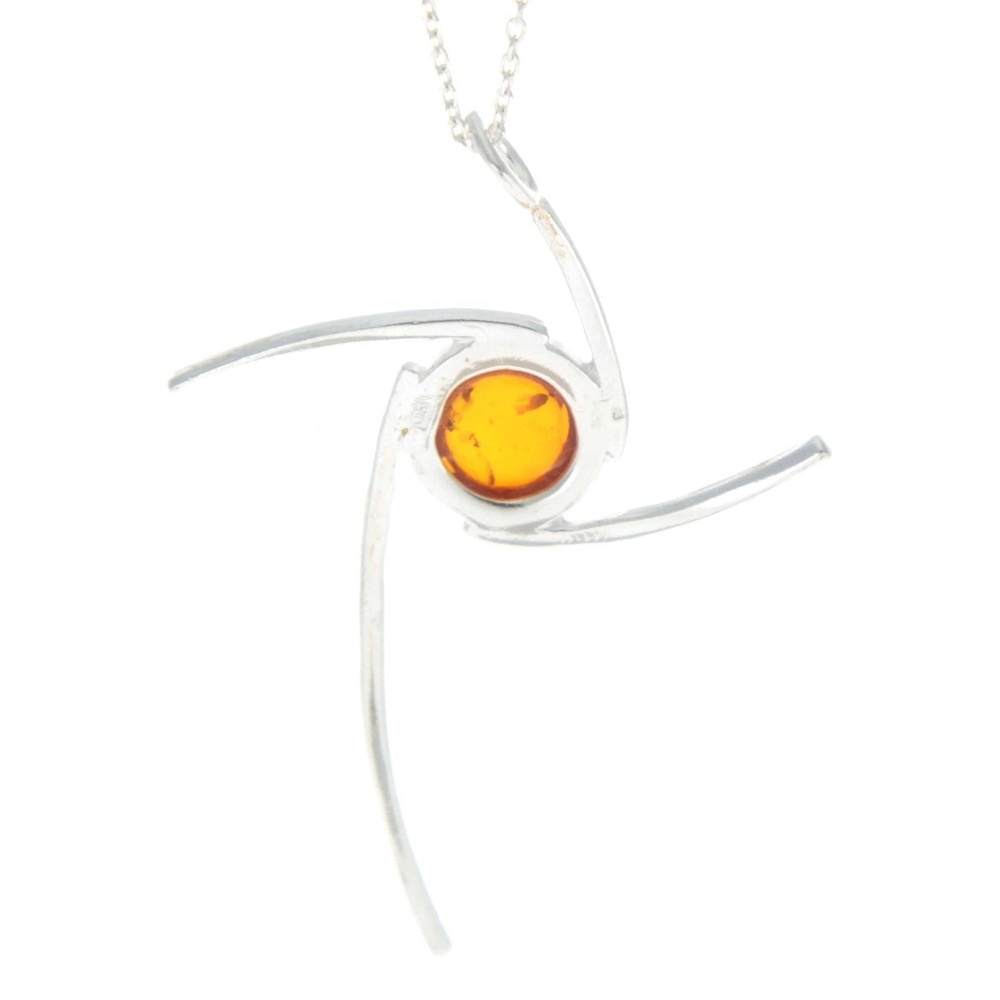 925 Sterling Silver & Genuine Baltic Amber Modern Cross Pendant - 416