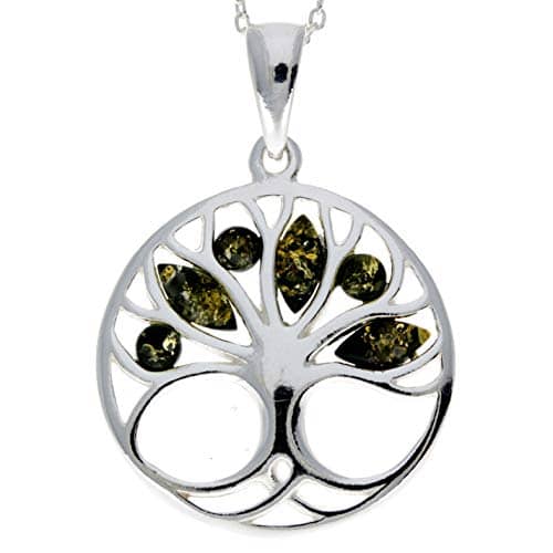 925 Sterling Silver Tree of Life with Genuine Baltic Amber Gemstones - GL363