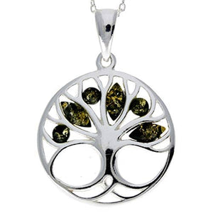 925 Sterling Silver Tree of Life with Genuine Baltic Amber Gemstones - GL363