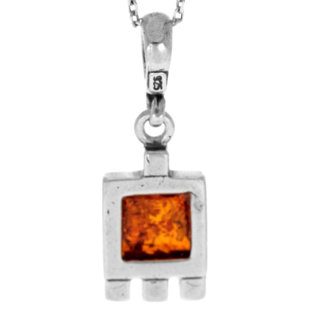 925 Sterling Silver & Genuine Baltic Amber Classic Square Pendant - 432