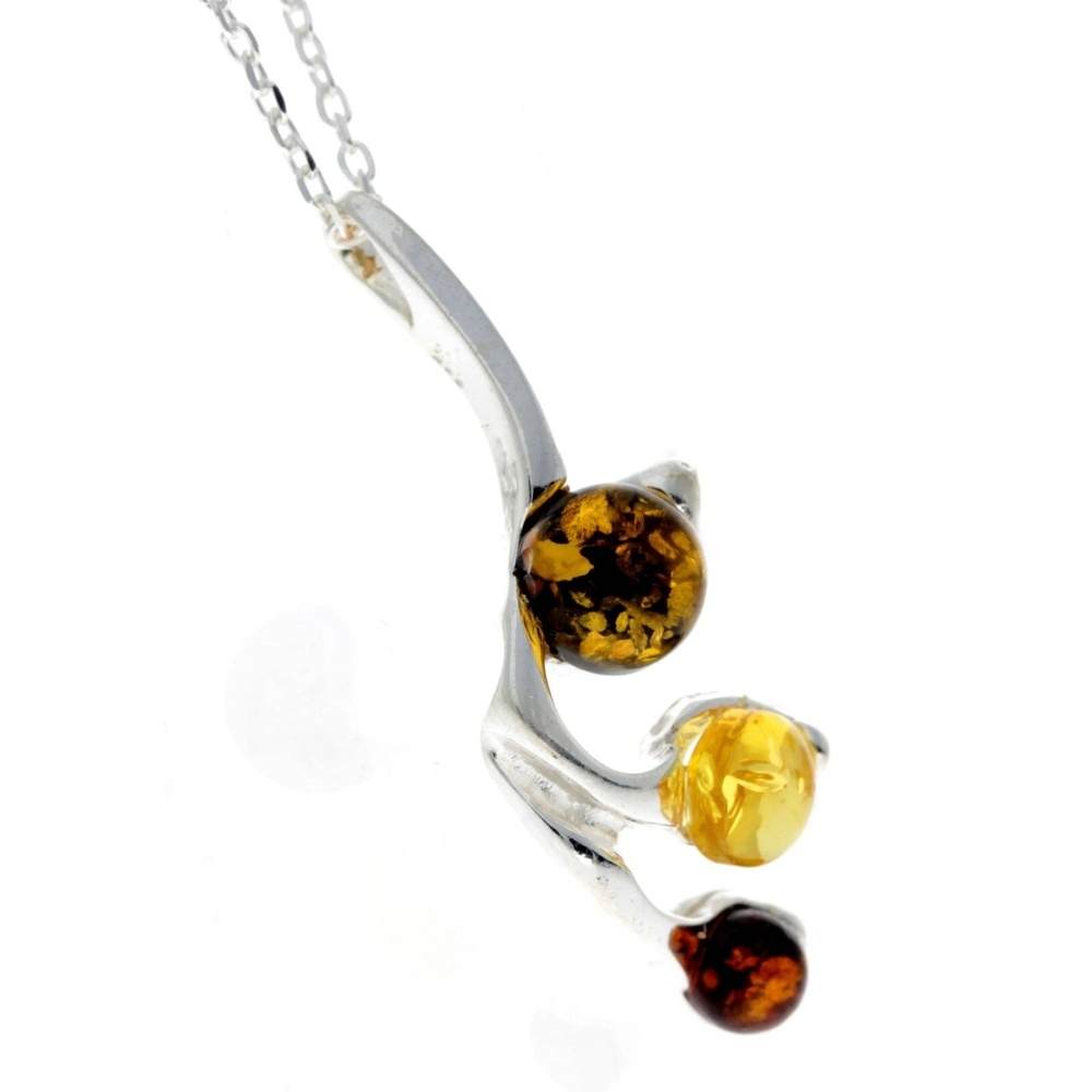 925 Sterling Silver & Genuine Baltic Amber Modern Pendant - 433B