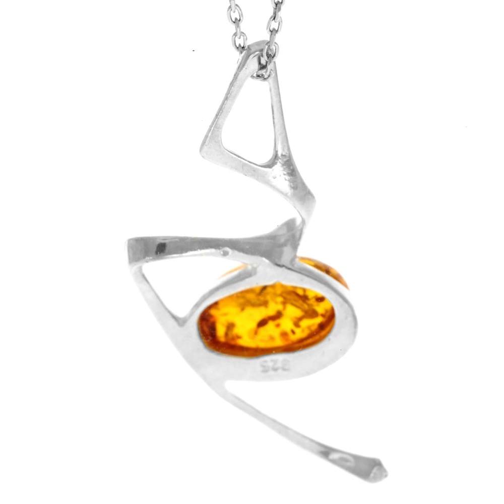 925 Sterling Silver & Genuine Baltic Amber Modern Pendant 447