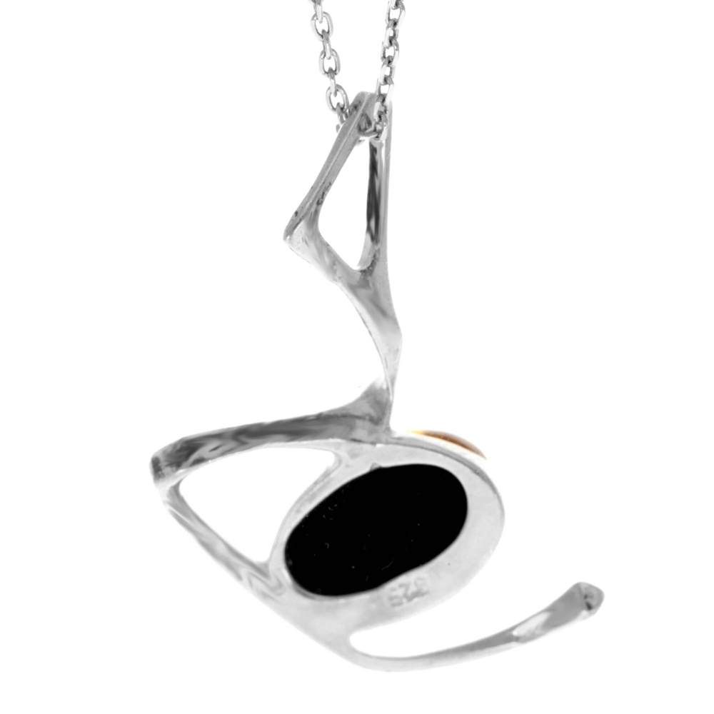 925 Sterling Silver & Genuine Baltic Amber Modern Pendant 447