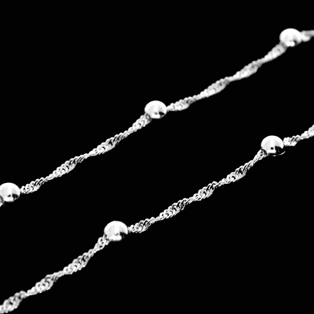 Made in Italy - 925 Sterling Silver Rhodium Ball Beads Singapore Chain Necklace - SING01