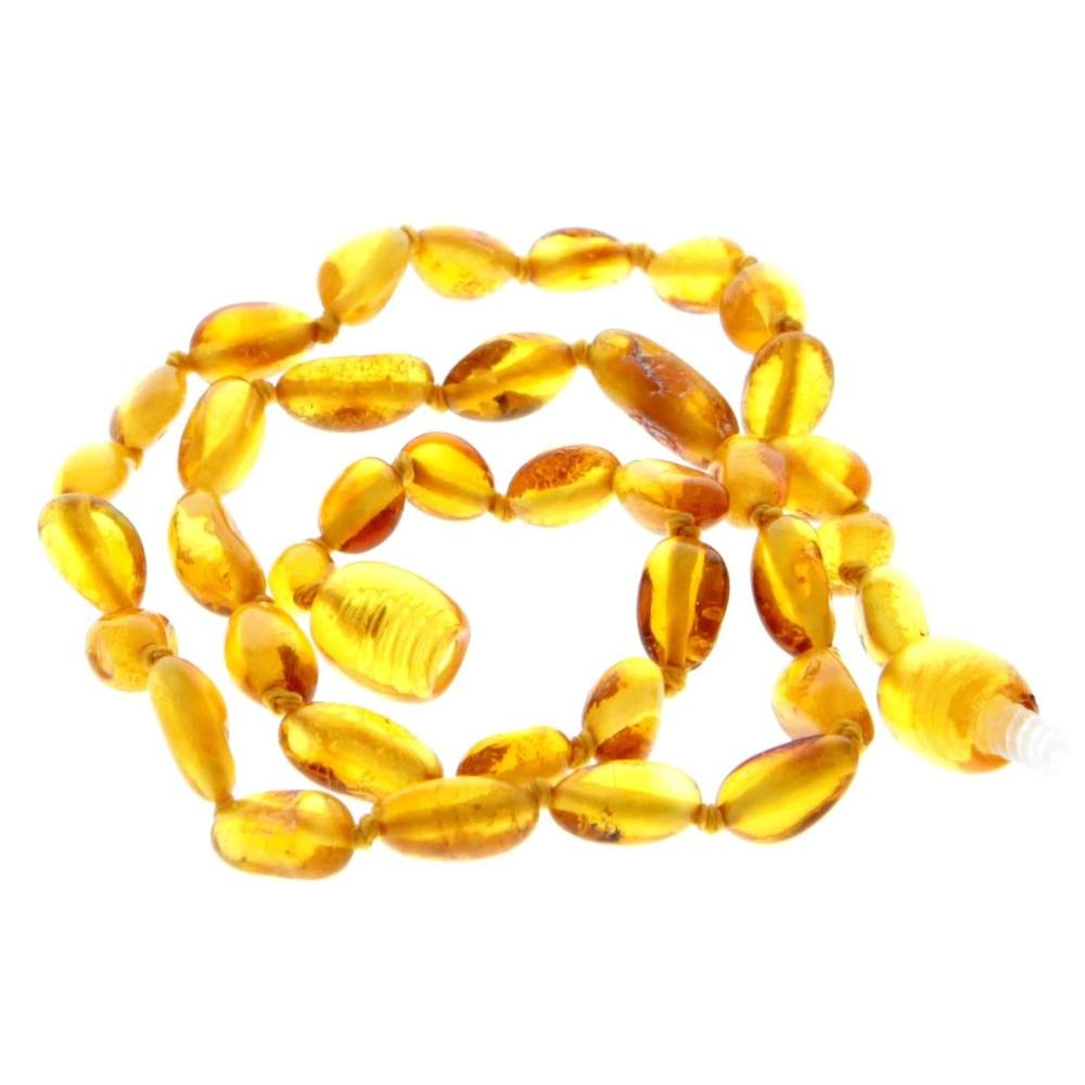 Genuine Baltic Amber Polished BEANS Beaded Necklace in various colours & sizes. All beads knotted in between.
