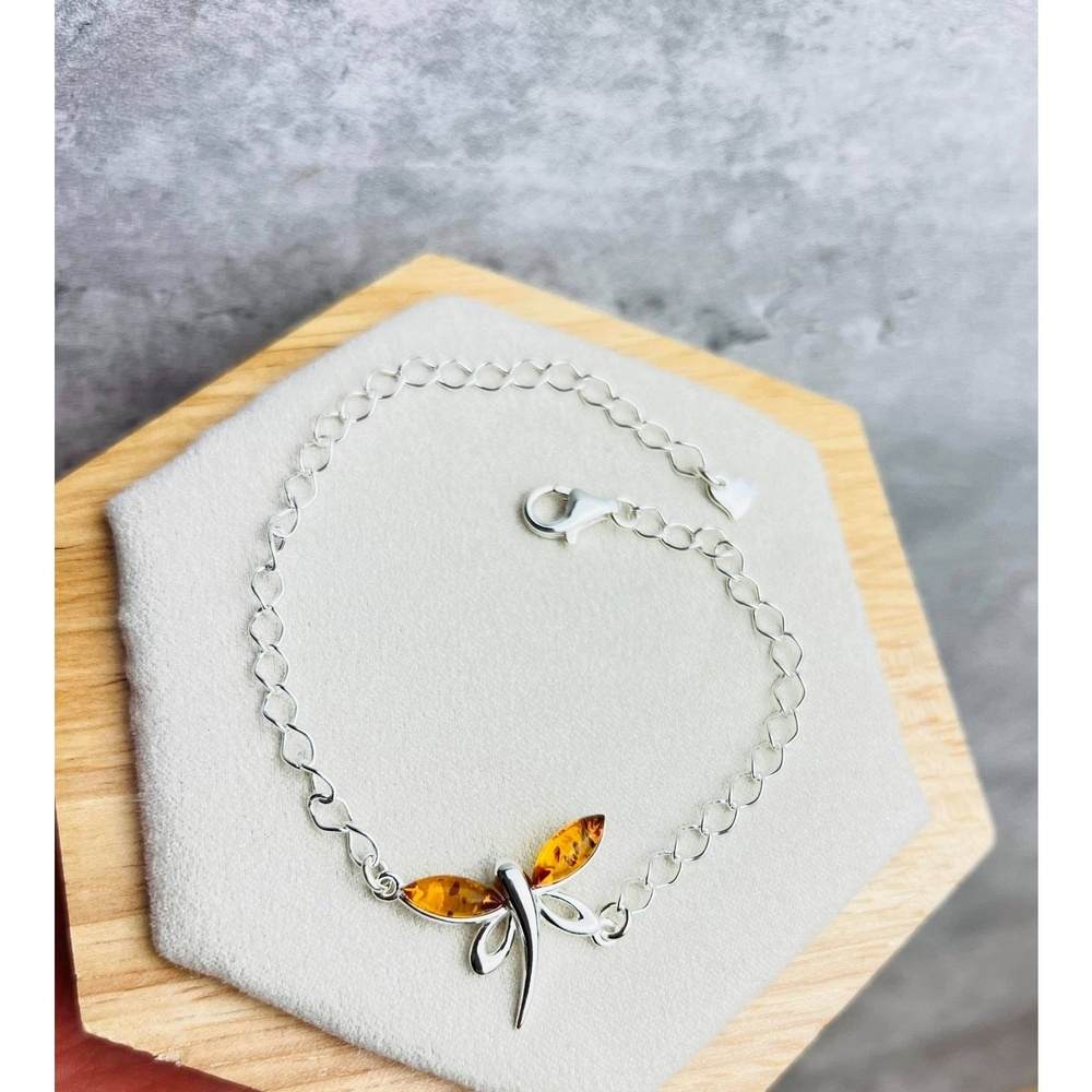Beautiful Designer Silver Butterfly Bracelet set with Baltic Amber - GL534