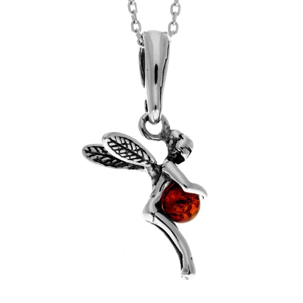 925 Sterling Silver & Genuine Baltic Amber Classic Fairy Tale Pendant - 553