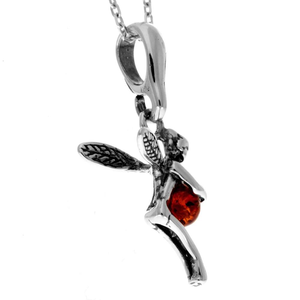 925 Sterling Silver & Genuine Baltic Amber Classic Fairy Tale Pendant - 553