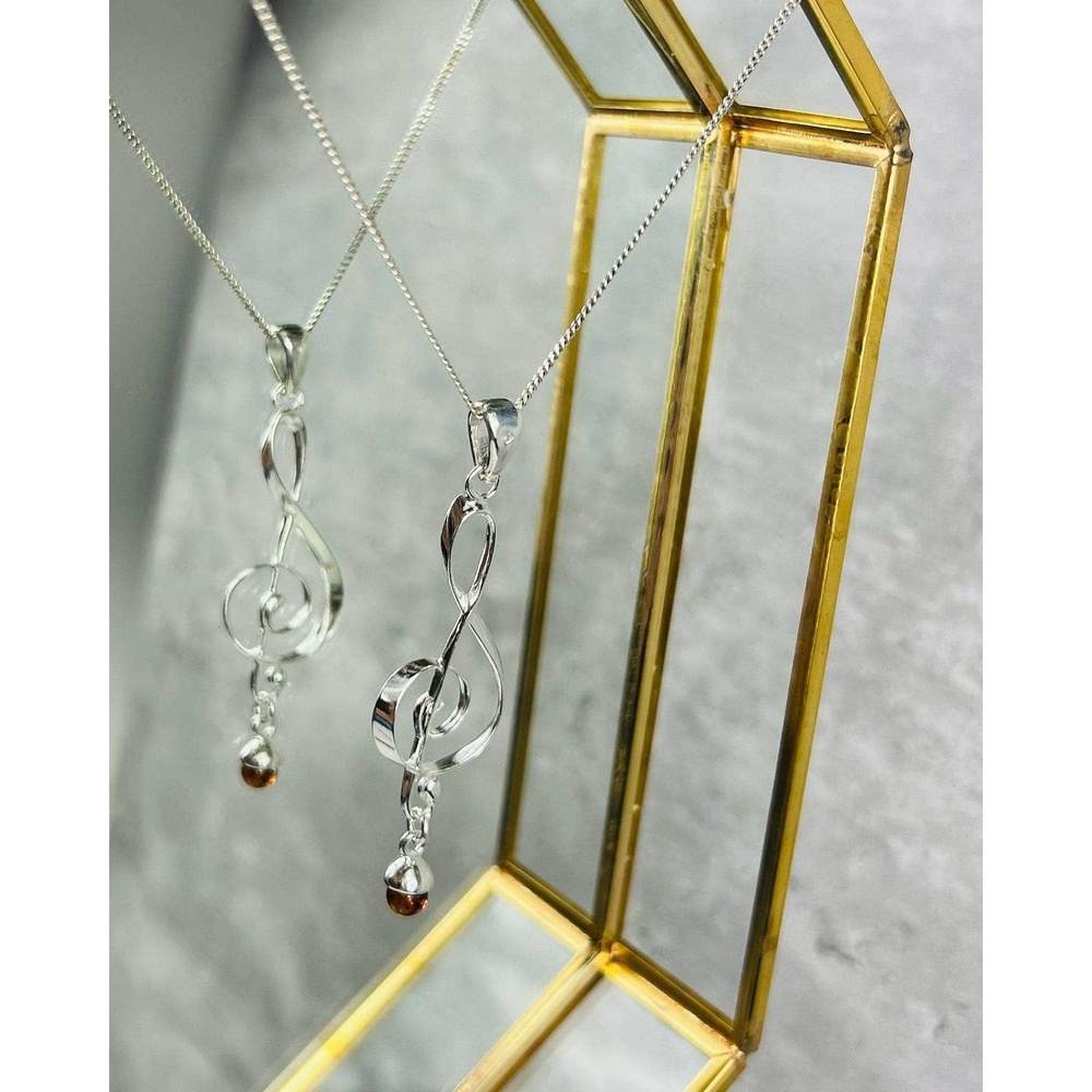 925 Sterling Silver & Baltic Amber Treble Clef Pendant - 576