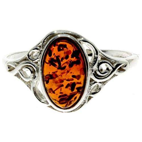 925 Sterling Silver & Oval Baltic Amber Classic Ring - M713