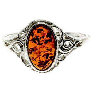 925 Sterling Silver & Oval Baltic Amber Classic Ring - M713