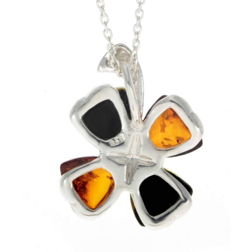 925 Sterling SIlver & Genuine Baltic Amber Lucky Clover Pendant - GL283