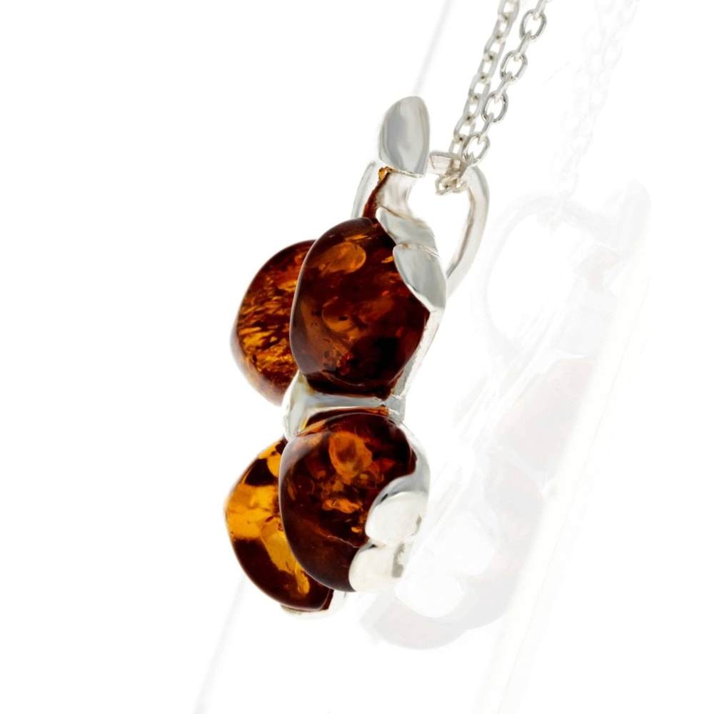 925 Sterling SIlver & Genuine Baltic Amber Lucky Clover Pendant - GL283